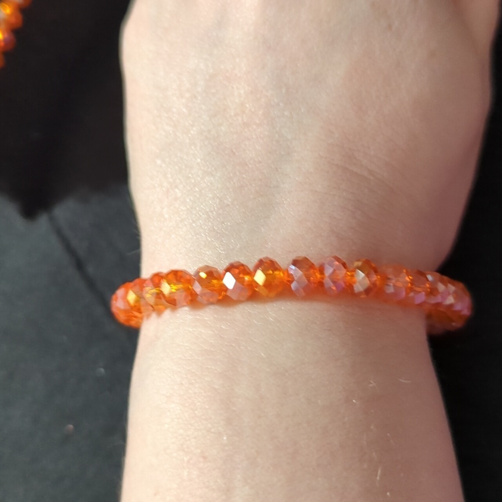 Orange Faceted Fire Polished Crystal Beaded Stretchy Elastic Statement Bracelet